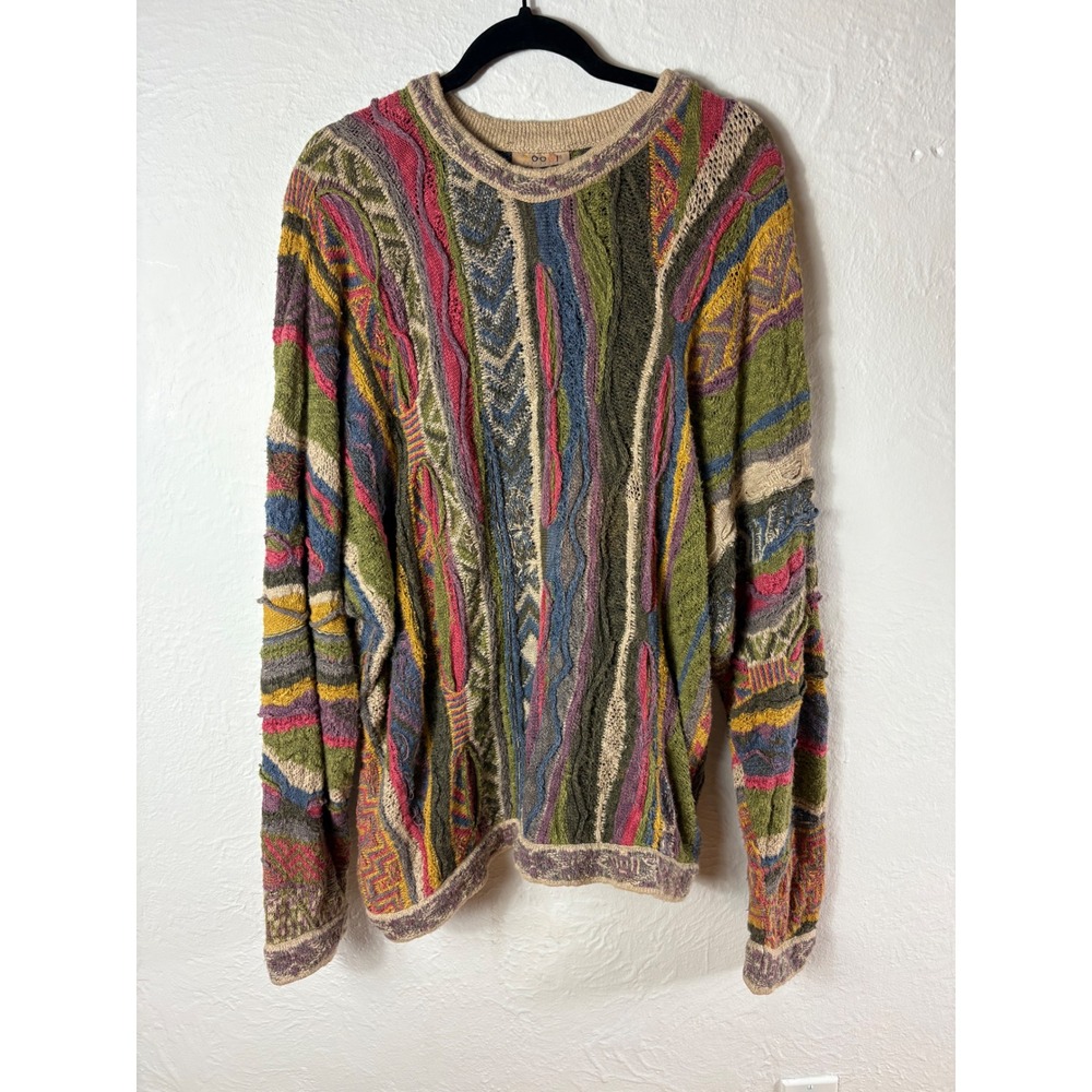 Coogi Australia Classic Multi Color 3D Knit Cotton Linen Sweater Mens Large
